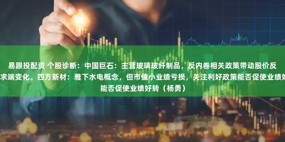 易跟投配资 个股诊断：中国巨石：主营玻璃玻纤制品，反内卷相关政策带动股价反弹，关注需求端变化。四方新材：雅下水电概念，但市值小业绩亏损，关注利好政策能否促使业绩好转（杨勇）